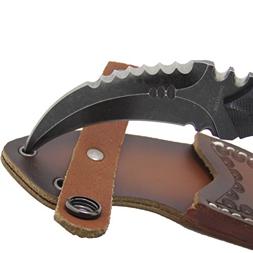 MASALONG Outdoor Survival Claw Tactical Teeth Knife Double Edged Sharp Fixed Blade Knife with Sheath (Stone wash Version) - Thumbnail 4