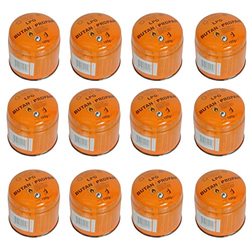 Softsail 12x Universal Butan Stechkartusche Gaskartusche Stechgaskartusche Butangas für Gasbrenner - Campingkocher - Lötbrenner - Bunsenbrenner - 190g Gas Kartusche Cover