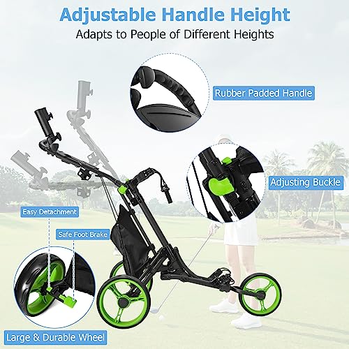 image for Tangkula Golf Push Pull Cart, Lightweight Foldable Collapsible 3 Wheel