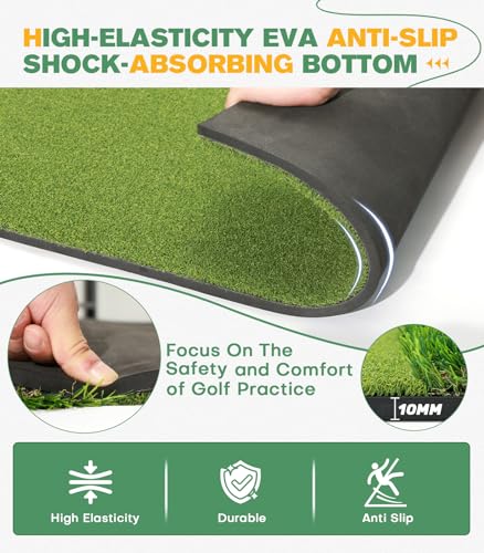 Image of Premium Dual-Turf 5x4ft Golf Mat: 21MM to 50MM High-Elasticity Base Upgraded Golf Hitting Mat, Alignment & Angle of Approach Aid, Indoor /Outdoor Practice, Green,Ideal Gifts for Men Him Dad Husband
