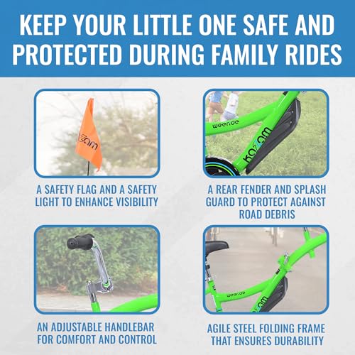 KaZAM Co-Pilot Bike Trailer - 20 Inch Bike Trailer with Adjustable BMX Stem and Handlebar - Lightweight Aluminum Frame and Padded Saddle for Cycling - Perfect for Family Rides - Green by KaZAM - Image 4
