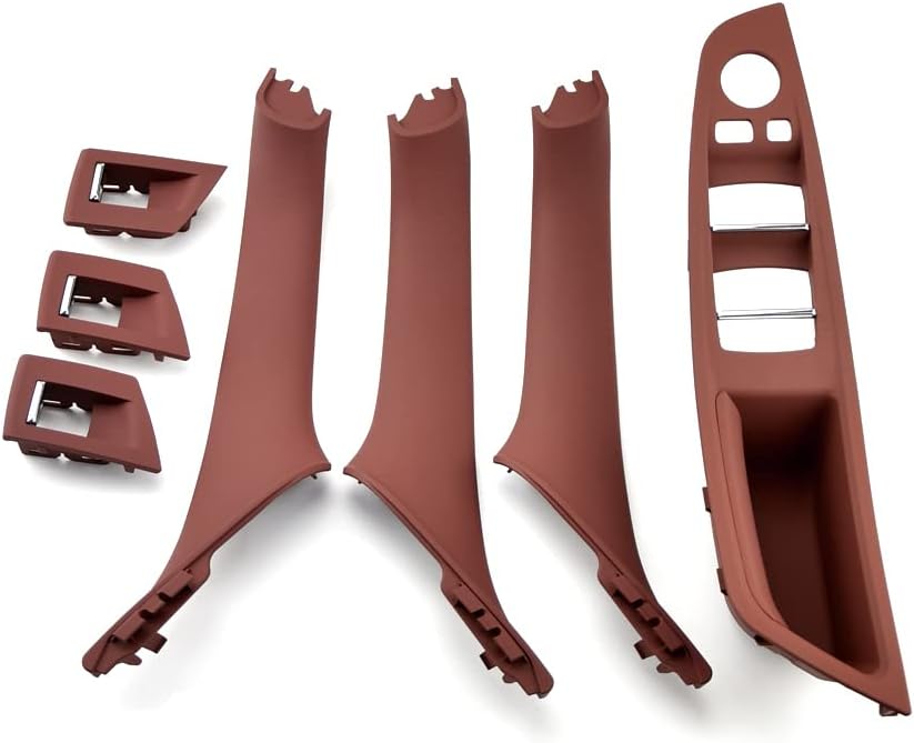 7pcs RHD Red Brown Armrest Car Interior Door Handle Inner Panel Pull Trim Cover Compatible with 5 series F10 F11 520d 525d 530d 535i 2010-2016