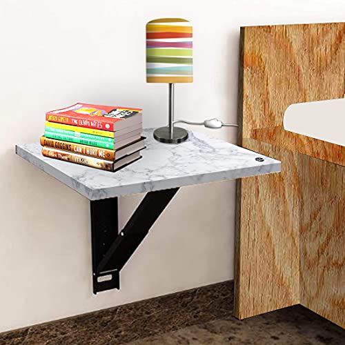 Image of Nutcase Designer Floating Bedside Table for Bedroom Small Wall Mounted Bedside Tables Folding (Set of 2) - White Grey Effect