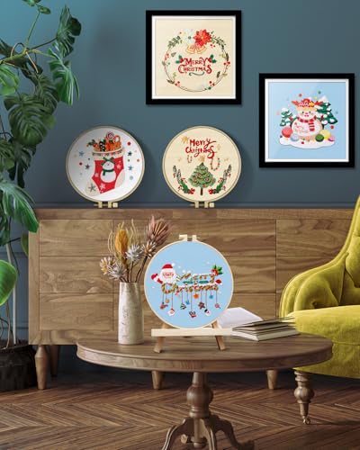 Image of TINDTOP Christmas Embroidery Kit for Adult, 5 Pack Embroidery DIY Starter Kit, with Stamped Patterns, Hoop, Tools, Colorful Threads with Needles, Instructions | 5 Pack with Stamped Patterns, Hoop, Tools, Colorful Threads with Needles, Instructions
