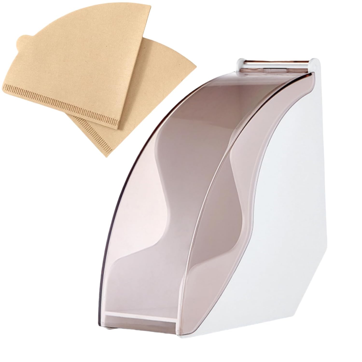Coffee Filter Paper Box, Acrylic Dustproof Coffee Bar Filter Storage Holder, Fits V-Shape & Fan-Shape Filters, Moisture-Proof, Large Capacity Holds 200 Filters, Comes 40 Coffee Filters (white)