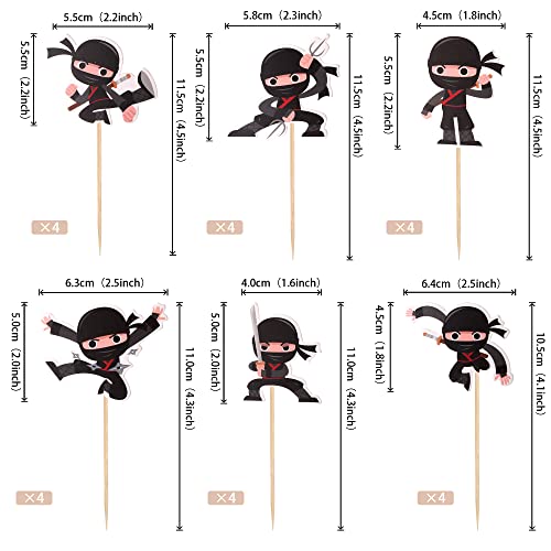 24 Pcs Ninja Cupcake Toppers Assembled Martial Arts Karate Kung Fu Warriors Cupcake Picks Decorations For Ninja Theme Baby Shower Kids Birthday Party Supplies #TOP1