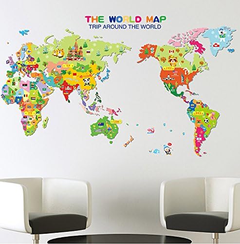 gaoguo Cartoon World Map Stickers for Kid's Room Kindergarten Wallpaper