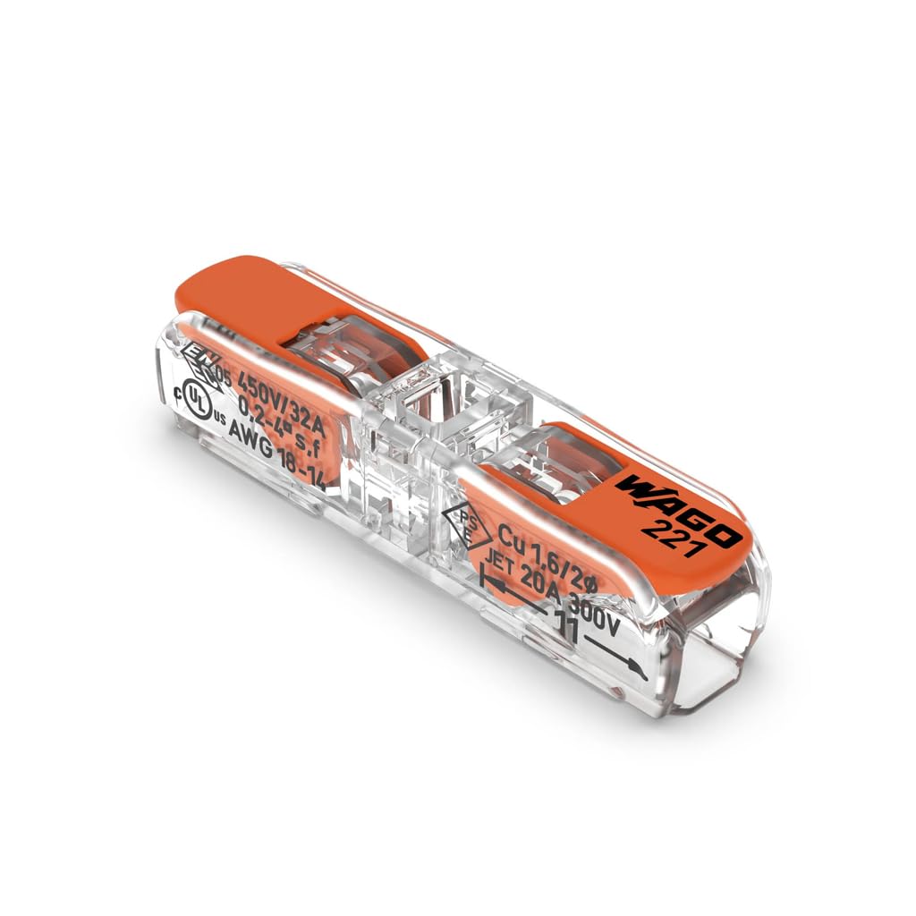 Wago - 100 Bornes de Connexion automatique S221 2 entrées & Borne à levier WAGO pour tous types de conducteur - 2 x 4 mm² en ligne - 60 pièces - 221-2411