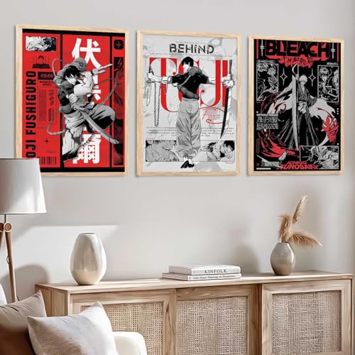 Image of walllane Anime Characters Wall Framed Posters Aesthetic Posters with Frames | Japanese Anime Characters Framed Poster for Living Room Bedroom Gaming Room Studio Wall Decor Set Of 3 (10 X 13 inch)
