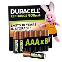 Duracell Batterie Ricaricabili AAA (confezione da 8), 900 mAh NiMH, pre, caricate, batterie per lunga durata