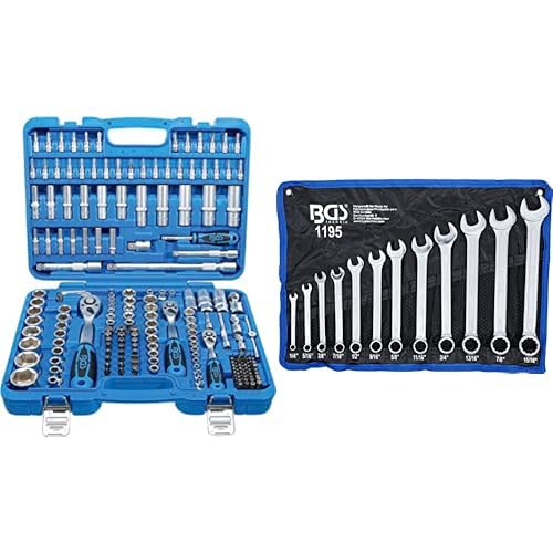 BGS 2245 | Steckschlüssel-Satz Sechskant | 192-tlg | Antrieb 6,3 mm | Zollgrößen | inkl Koffer + 1195 | Maul-Ringschlüssel-Satz | 12-tlg | Zollgrößen | inkl Tetron-Rolltasche | Gabelringschlüssel