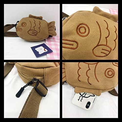 Cute Taiyaki Canvas Crossbody Shoulder Bag for Women3