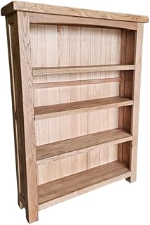GROFurniture RRP £269 Solid Oak Bookcase, Paperback Bookcase, Wide CD Storage Cabinet, Oak Bookcase with 4 shelves, Oak Book Shelf For Office