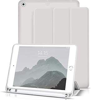 kenke Case for iPad Mini 5 2019 7.9 Inch, Auto Wake/Sleep Trifold Stand Smart Case with Pencil Holder, Shockproof Slim Soft TPU Back Cover for iPad Mini 5th Generation 7.9", Light Grey
