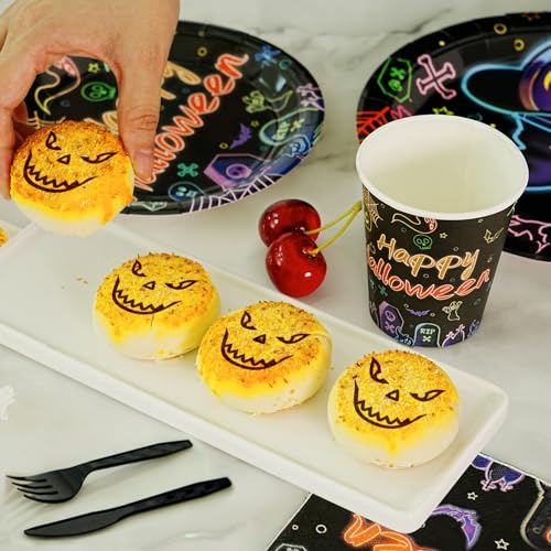 Oceanwings HD 170Pc Halloween Party Plates Supplies Kit Glow In The Dark Party Decorations Tableware Set With Disposable Plates,Napkins,Cups,Birthday Flag And Touchdown Tablecloth thumb #3