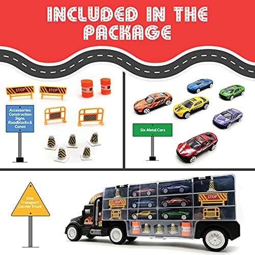 Toy Truck Transport Car Carrier Toy For Boys And Girls Age 3 - 10 Yrs Old - Hauler Truck Includes 6 Toy Cars And Accessories - Car Truck Fits 28 Car Slots - Ideal Gift For Kids #TOP1