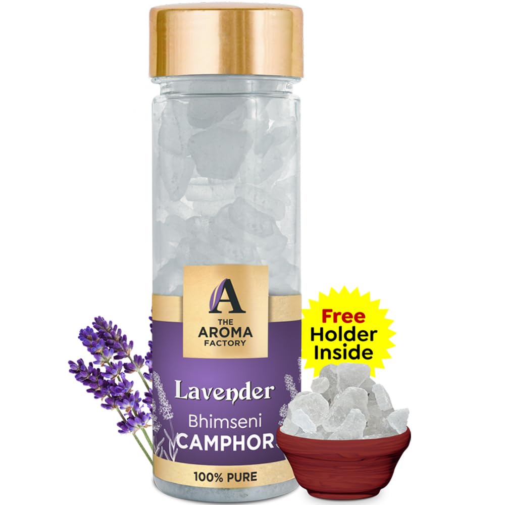 The Aroma Factory Pure Bhimseni Camphor, Lavender, Zero Residue Kapoor with Fragrance for Pooja, Aarti Kapur | Bottle Pack of 1 x 80gm