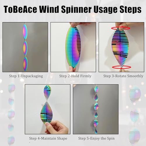 Image of Wind Spinners Outdoor Garden Decor Gifts for Women Men, Rainbow 3D Reflective Metal Wind Spinner, Stainless Steel Hanging Ornament for Yard Outside Patio Porch