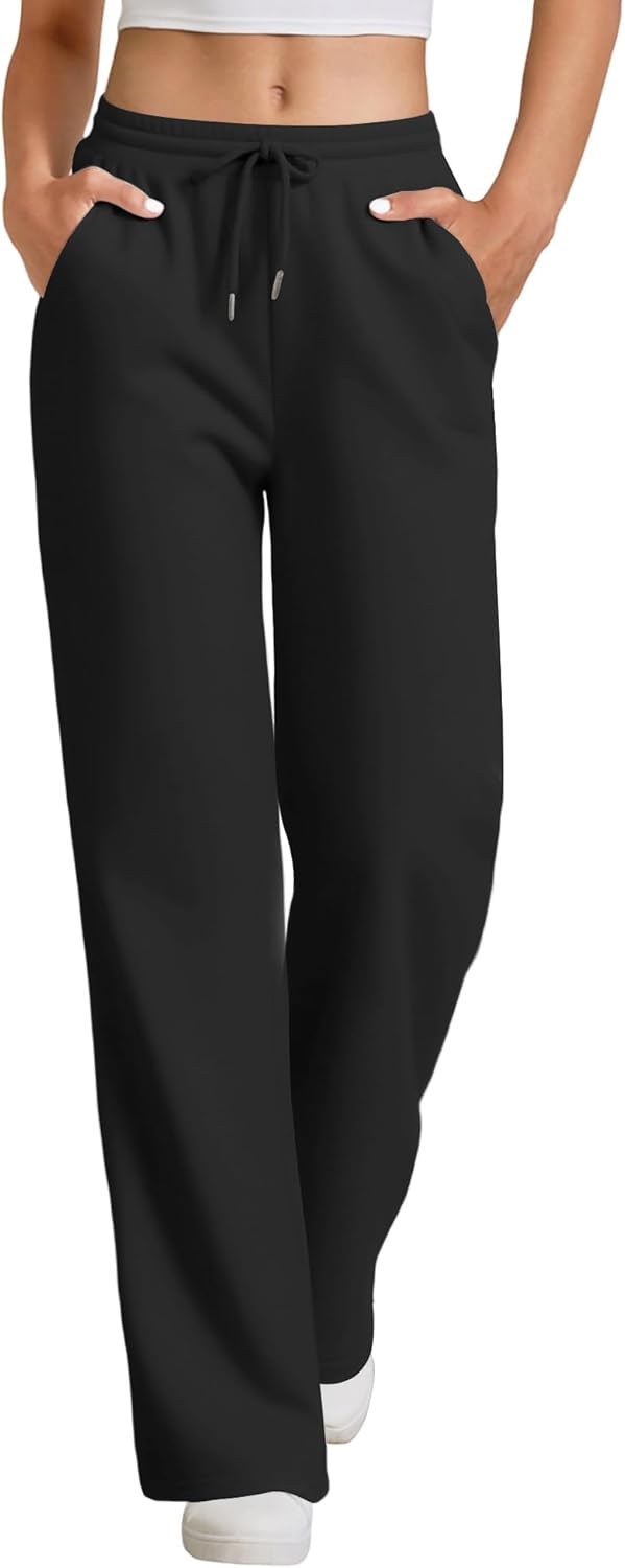 Womens Drawstring Sweatpants, High Waisted Lightweight Lounge Straight Leg Casual Pants with Pockets - Image 2