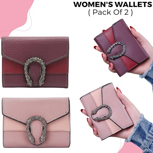 Image of Kraptick Women s Wallet Stylish Compact Purse Clutch with Card & Coin Holder Debit Card Organizer, Travel Wallet & Money Organizer for Women with 8 Card Slots (Purple & Pink) (Combo of 2)