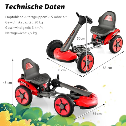 COSTWAY 12V Kinder Elektro Gokart mit LED Lichter, Go Kart mit 2-Fach verstellbarem Lenkrad & Sitz, inkl. Getränkehalter, EIN-Knopf-Start, für Kinder ab 2 Jahre alt (Rot) – Bild 7