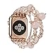 GEMEK Compatible with Apple Watch Band 38/40/41mm Rose Gold Women Agate Pearl Bracelet Strap, Fashion Handmade Elastic Replacement for iWatch Bands Series 7/6/5/4/3/2/1 Girls Wristband (Pink)