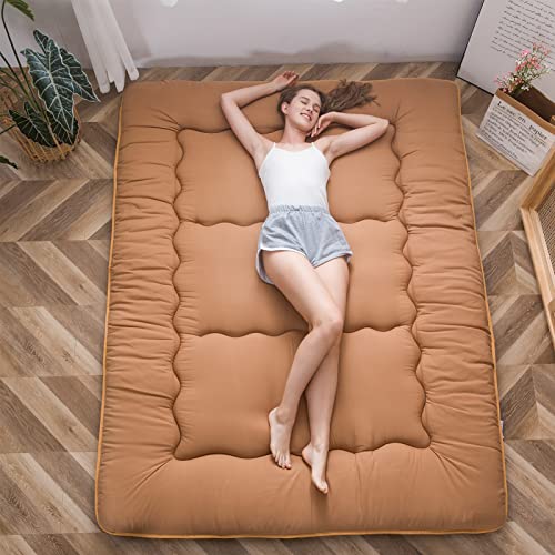 Image of MAXYOYO Japanese Floor Mattress Futon Mattress, Thicken Tatami Mat Sleeping Pad Foldable Roll Up Mattress Boys Girls Dormitory Mattress Pad, Light Brown, Queen Size