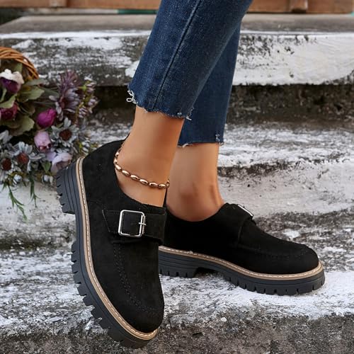 Women's Casual Shoes Slip On Loafers Comfortable Platform for Everyday Wear with Suede Upper and Buckle Detail3