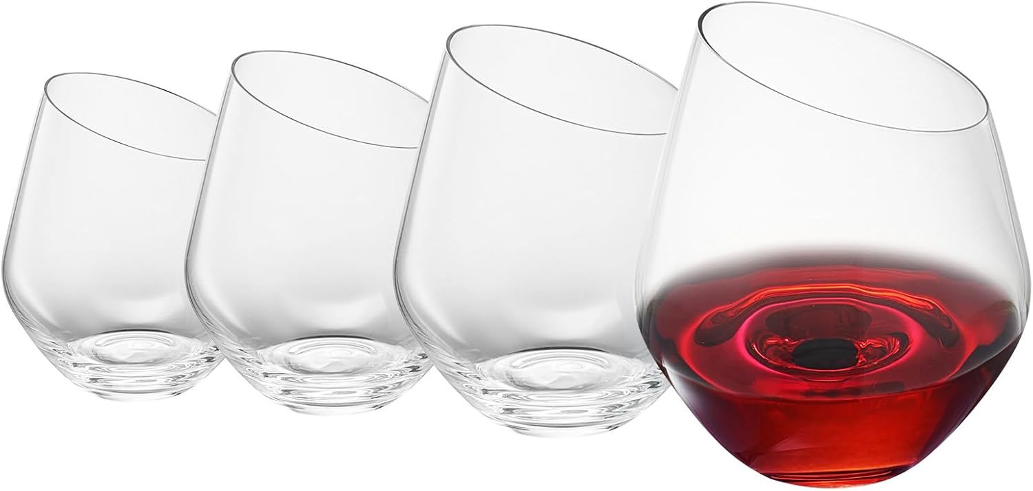 Khen Clear Wine Glasses Gift | Set of 4 | Clear Colored 13.8oz Slanted Glassware, Tall Stemless Glass, Water, Gifts Wife, Girlfriend, Women, Birthday, Wedding, Anniversary, Mother's Day