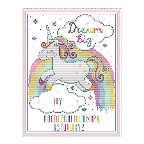 Kits de broderie au point de croix - Gamme complète de kits de démarrage pour débutants - 11 CT - 3 brins - Licorne arc-en-ciel (38,9 x 48,9 cm) Cover