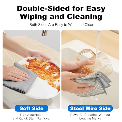Image of JOYMOOP Dual-Sided Silver Microfiber Cleaning Cloth, Reusable Non-Scratch Dishwashing Rag, Multipurpose Scrubbing Pads for Kitchen, Glass, Stainless Steel