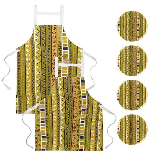 Lot de 2 tabliers de cuisine avec motifs ethniques pour cuisiner et pâtisser à la maison