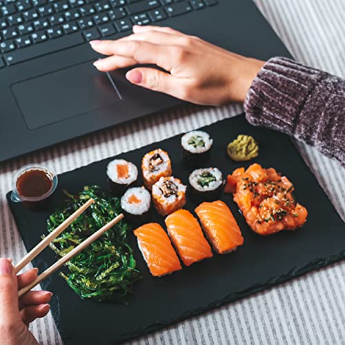 Miniatura 3 de Plato Llano De Pizarra Natural, Fuentes De Cocina, Platos Para Sushi, Plato De Pizarra, Bandejas Para Servir Alimentos Quesos, Tapas Sushi, Negro, Tablas De Piedra 22 X 14 X 0,6 Cm - 4 Unidades
