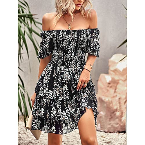 Summer Dress Plus Size Casual Summer T Shirt Dresses Tiered Ruffle Beach Cami Long Maxi Dress Wrap V-Neck Midi Dress Black #TOP1