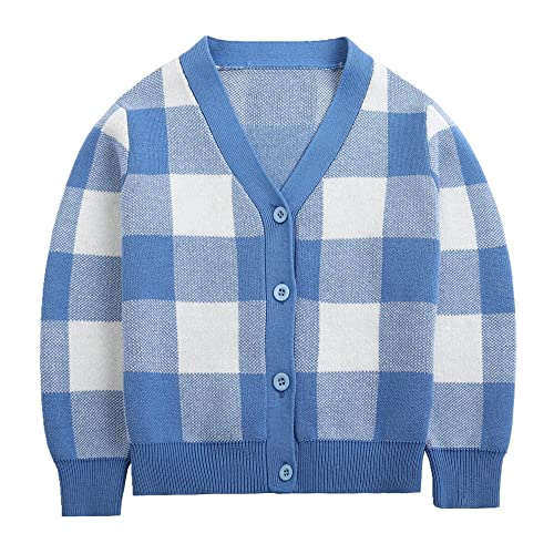 Sooxiwood Little Boys Cardigan Sweater Plaid Buttons VNeck Size 7T