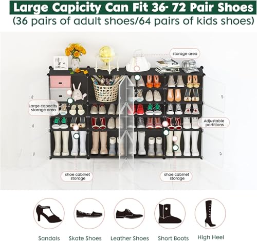 Image of Shoe Rack Multipurpose 5 Shelves Shoe Rack with Zip Door Cover & Side Pockets, Multiuse Wide Shelve,Rack for Footwear, Toys, Clothes (Dark Grey, 18-Layer)