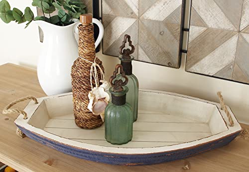 Deco 79 Wood Sail Boat Tray with Rope Handles, Set of 2 23", 19"W, White - Image 3