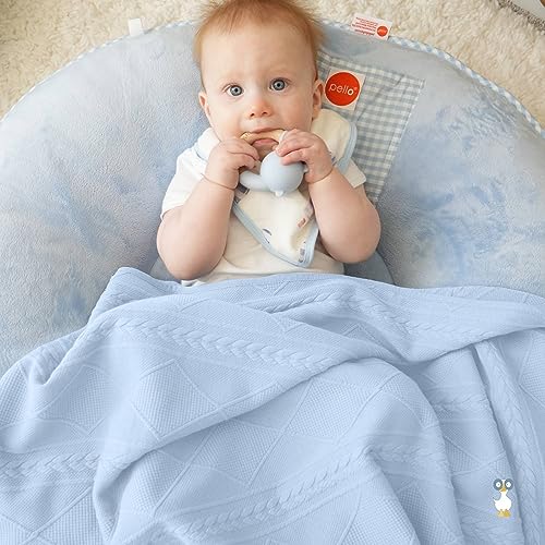 Image of GooseWaddle Luxury Knit Baby Blanket (30 inchx40 inch), Premium Comfort from Ultra Soft Fabrics That Get Softer with Use, Perfect for Any Infant Nursery, Boy or Girl, Machine Washable (Blue)