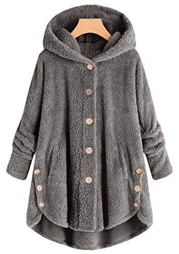 YMING Women's Fuzzy Fleece Open Front Long Cardigan Sherpa Jacket Coat Outerwear with Pockets Dark Grey L