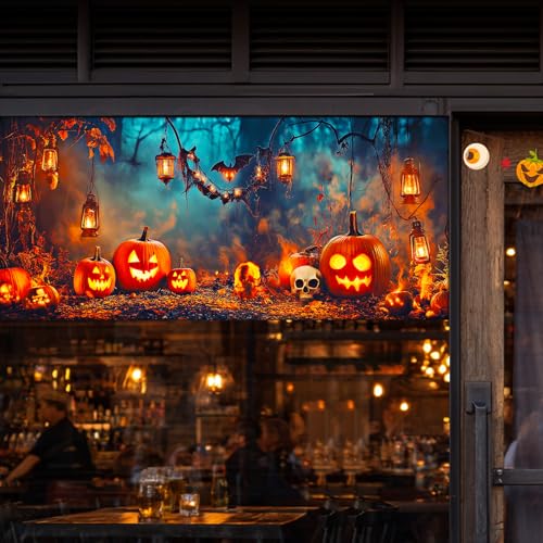 Vinilo decorativo Halloween linterna calabaza 39.3x17.7 pulgadas miniatura 2