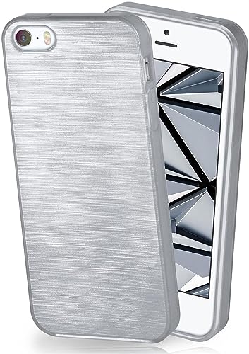 moex Funda de Silicona con Aspecto Aluminio Cepillado Compatible con iPhone 5s / 5 / SE (2016) en argenté