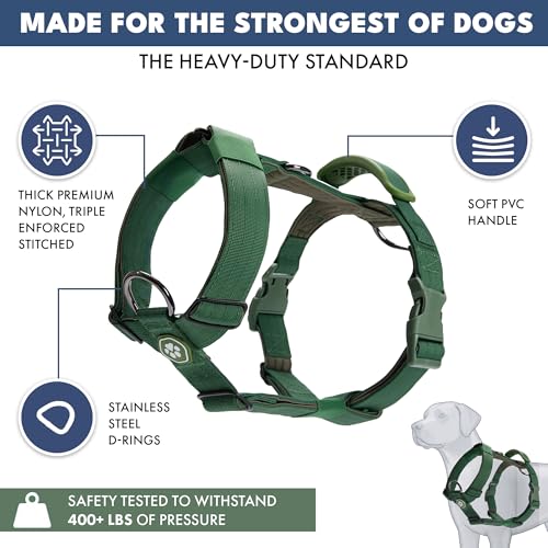 Image of Spark Paws No Pull Dog Harness with Handle for Large Dogs, Heavy Duty Dog Harness for Big Strong Breeds, Adjustable, Y Shaped Padded Halter Design with Front Clip - Army Green - S