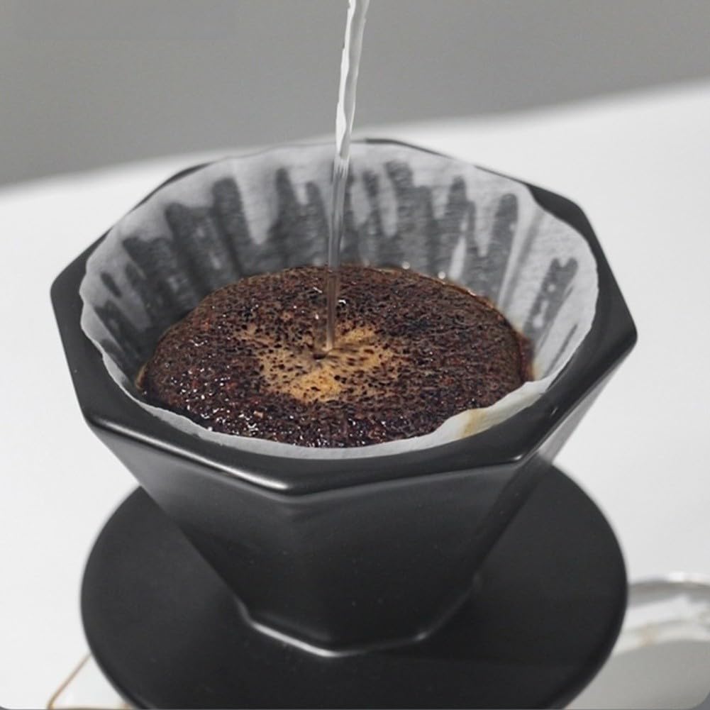 Filtre à café en céramique réutilisable octogonal Pour Over Dripper pour sacs Melitta - Extraction à paroi spirale Noir S (Black L)
