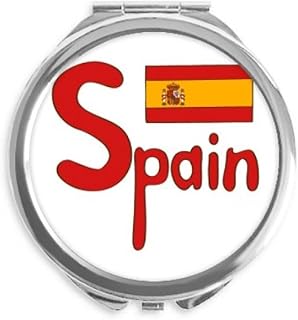 Spain National Flag Red Pattern Hand Compact Mirror Round Portable Pocket Glass