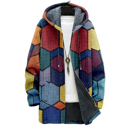 Mens Long Cardigan Hoodies Color Block Hooded Jacket Horse Print