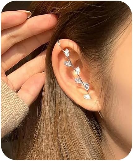 Vintage Ear Wrap Crawler Hook Earrings Crystal Long Piercing Star-Shape Lightning Bolt Exaggerate Wrap Climber Earrings Gold Silver Cz Ear Cuff Earrings for Women