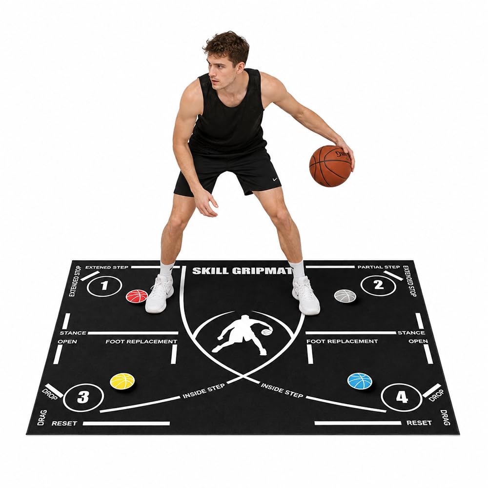Basketball Fußmatte Trainingsmatte 120×80 cm, Rutschfeste Schritttechnik Matte, Geräuscharm, Leicht & Rollbar, indoor basketball matte für Schritttraining, Dribbling Mattes für Kinder Erwachsene