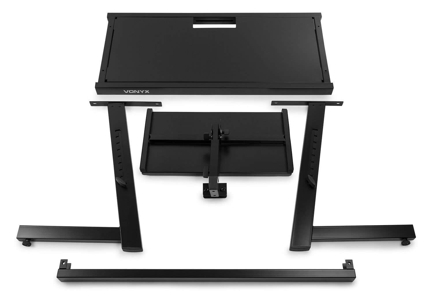 Vonyx DB10 Mobiler DJ-Tisch mit DB2B Faltbarem Screen und Taschen – Stabiles Aluminium, Lycra-Bespannung, klappbar, für mobile DJs und Events – Schwarz
