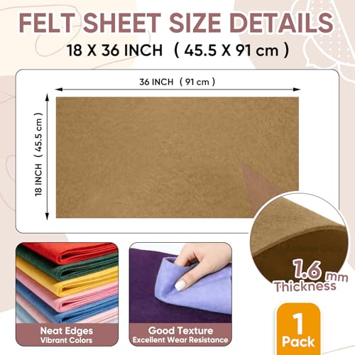 Image of Soft Felt Fabric Sheet 18 inch x 36 inch, 1.6mm Acrylic Craft Felt, Tan | Soft Thick Felt by The Yard, Large Precut Sheet, Nonwoven Fabric for Sewing DIY Crafts, Classroom & Home Decor