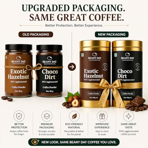 Image of Free Frother | Beany Day Instant Coffee Duo - Choco Dirt & Hazelnut (80g x 2) | Agglomerated | No Chicory | Strong Cafe-Like Taste at Home